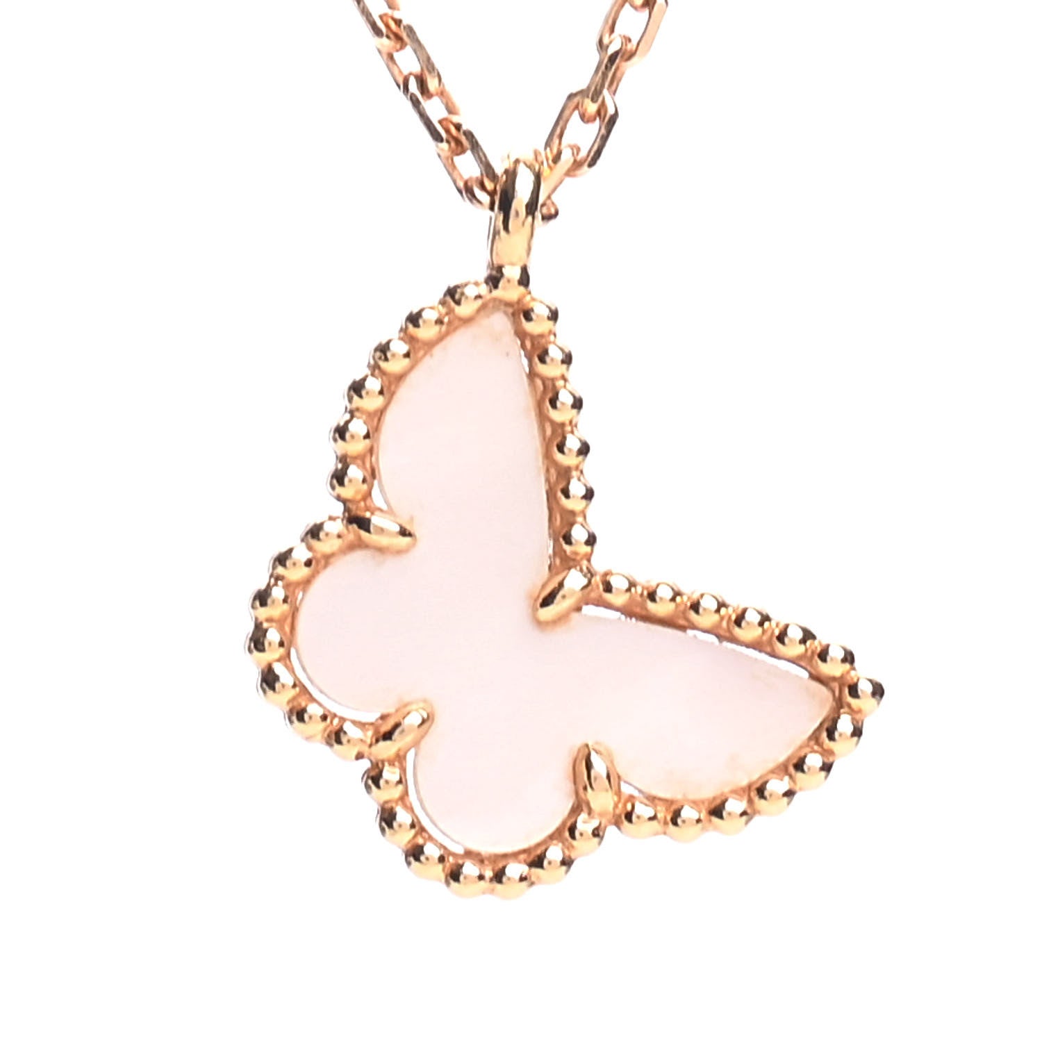 Van Cleef & Arpels 18K Yellow Gold Mother of Pearl Sweet Alhambra Butterfly Pendant Necklace 4 of 7