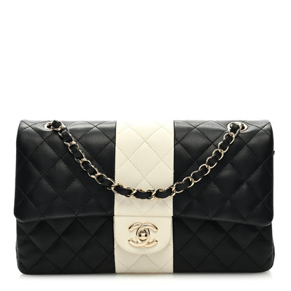 Chanel Lambskin Quilted Medium Double Flap Black White 1 of 9
