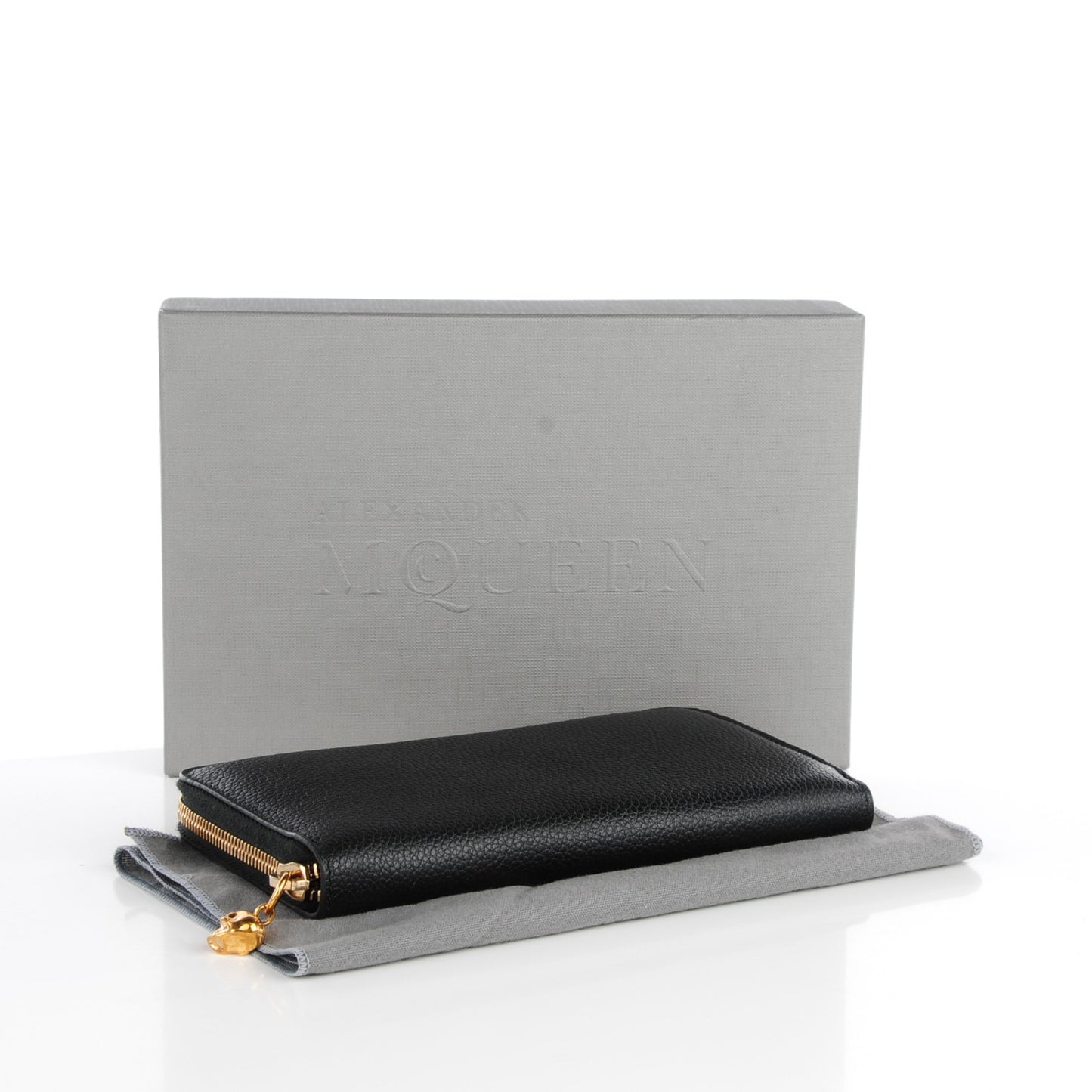 Pebbled Calfskin Skull Continental Zip Wallet Black