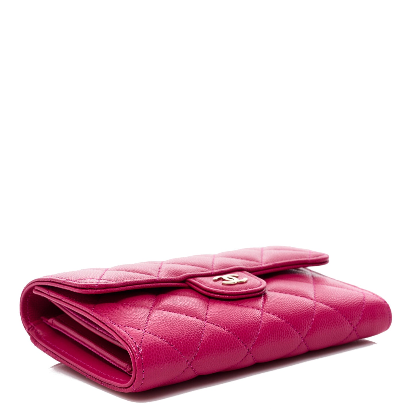 Caviar Quilted Medium Flap Wallet Fuchsia