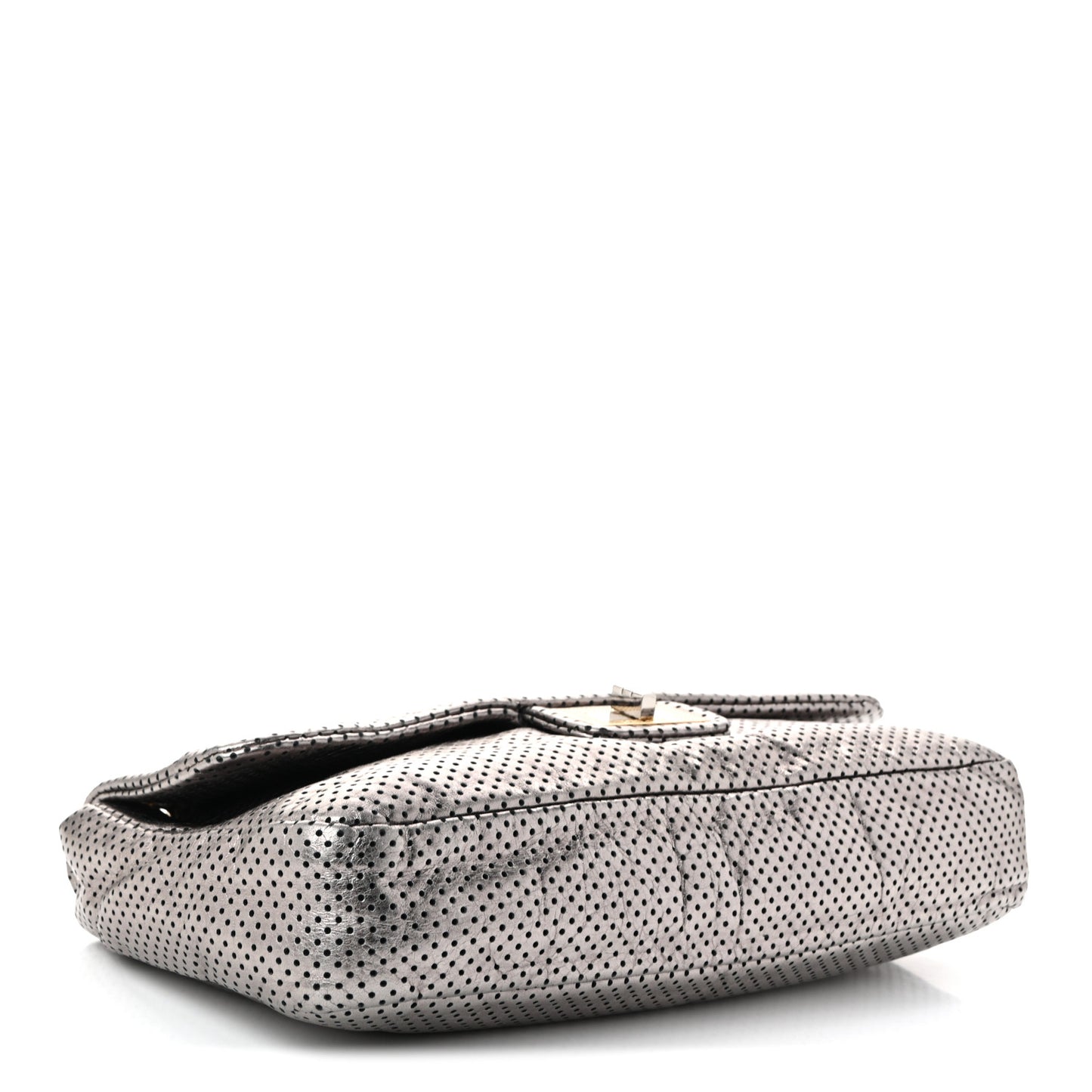 Metallic Crackled Calfskin Perforated Drill Flap Bronze