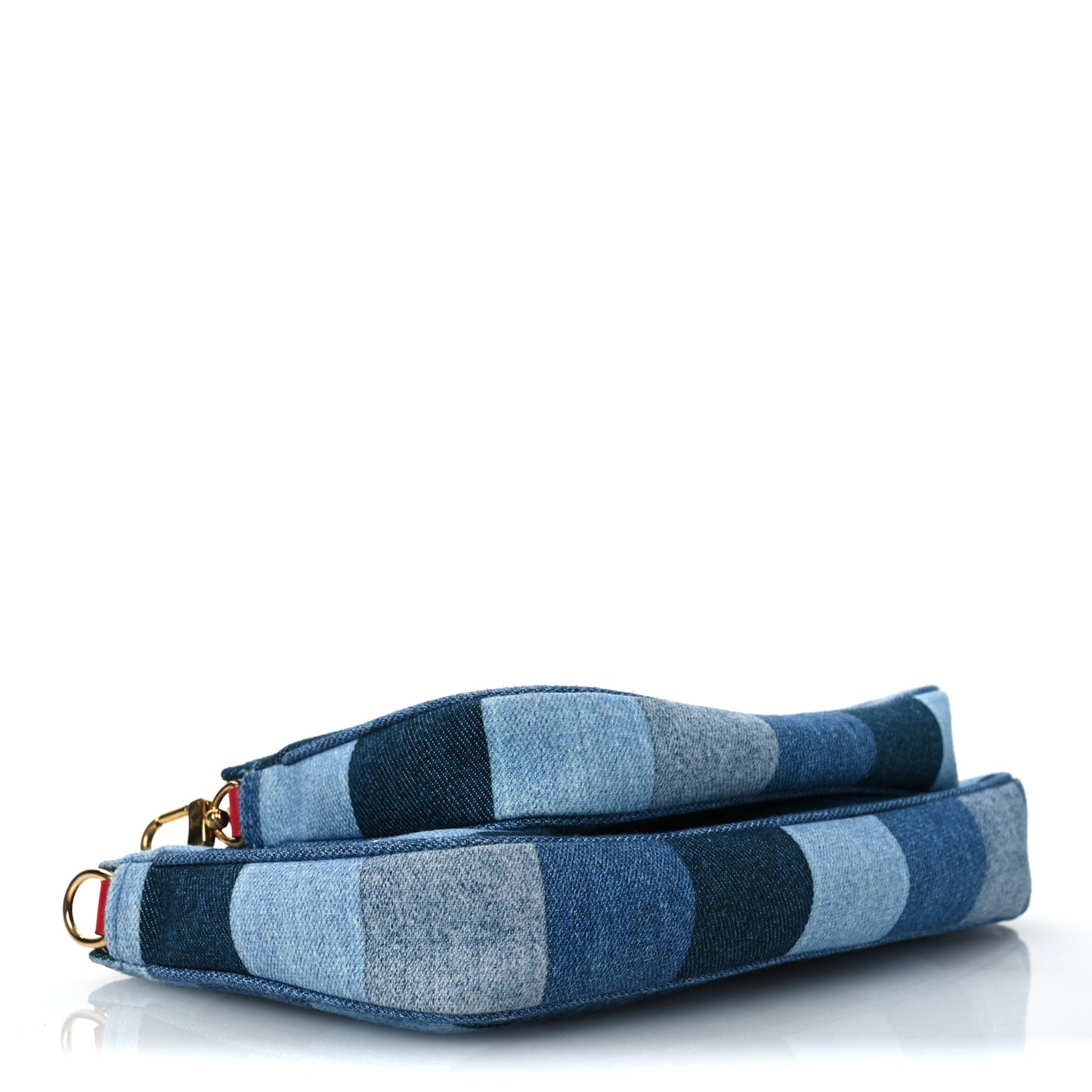 Denim Damier Monogram Patchwork Multi Pochette Accessories Blue Rouge