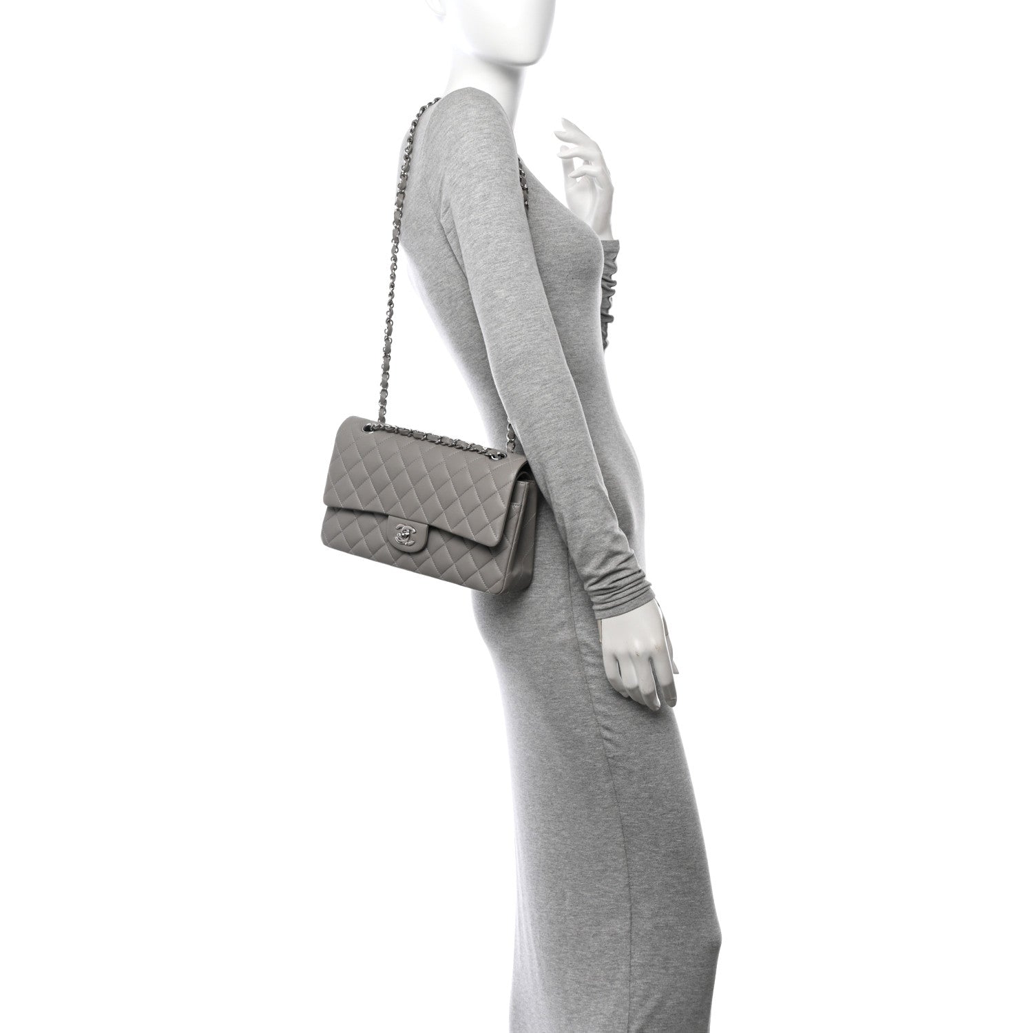 Chanel Lambskin Quilted Medium Double Flap Grey 2 of 13