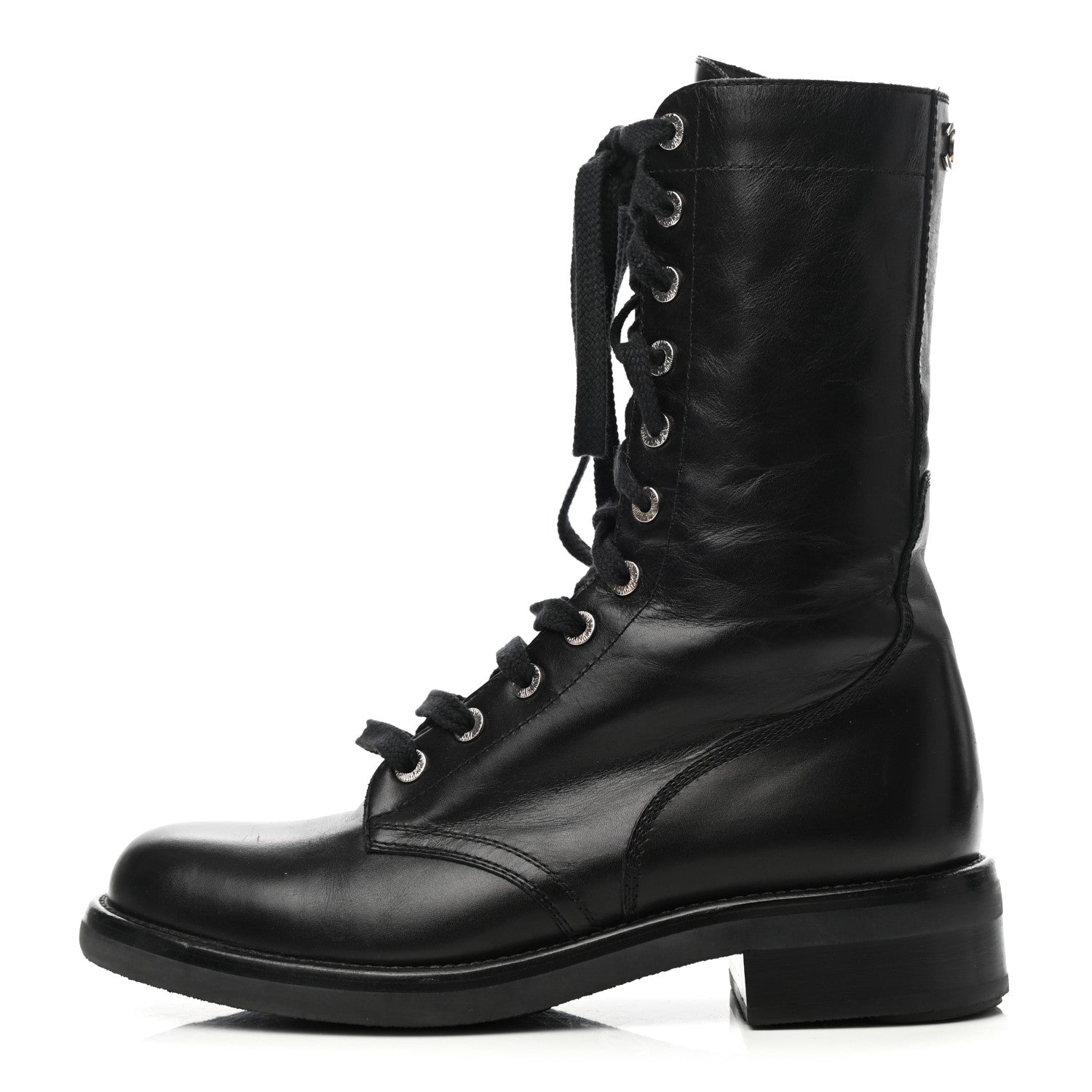 Chanel Crinkled Calfskin Paris Edinburgh CC Combat Boots 40 Black 1 of 8