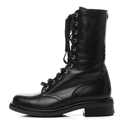 Chanel Crinkled Calfskin Paris Edinburgh CC Combat Boots 40 Black 1 of 8