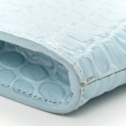 Alexander McQueen ALEXANDER MCQUEEN Calfskin Crocodile Embossed Knuckle Flat Clutch Light Blue 9 of 10
