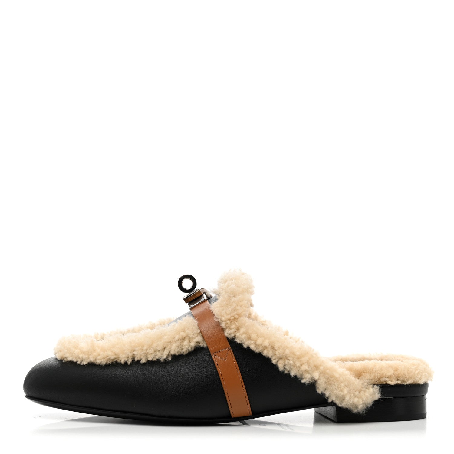 Hermes Shearling Calfskin Womens Oz Mules 36 Naturel Black 1 of 10
