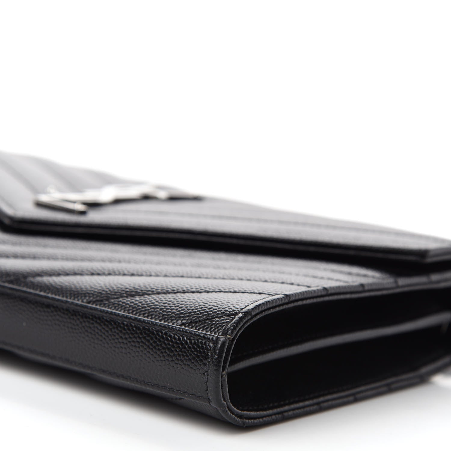 Saint Laurent Grain De Poudre Matelasse Chevron Monogram Chain Wallet Black 7 of 13