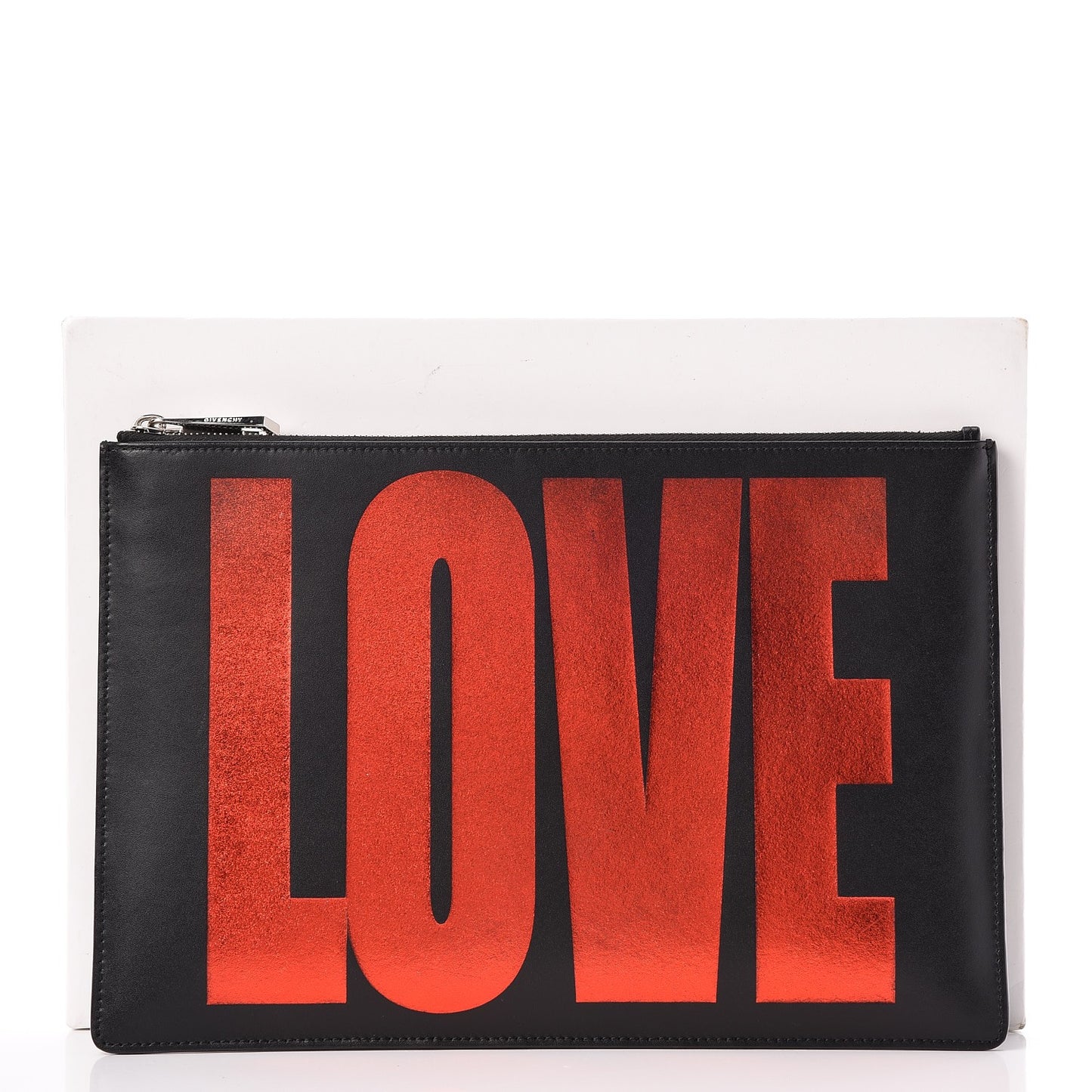 Calfskin Love Print Medium Flat Pouch Black