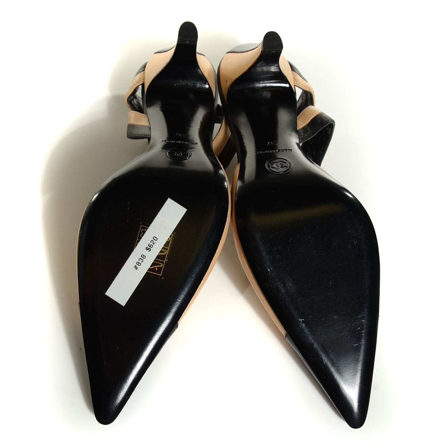 Chanel Lambskin Cap Toe Ankle Strap Pumps 37 Black Beige 4 of 6