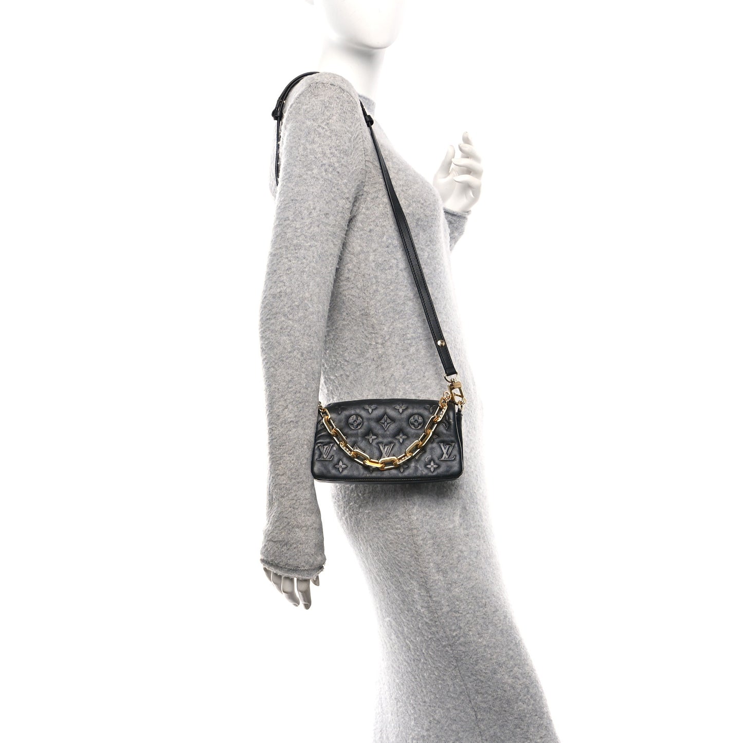 Lambskin Embossed Monogram Pochette Coussin Crossbody Black