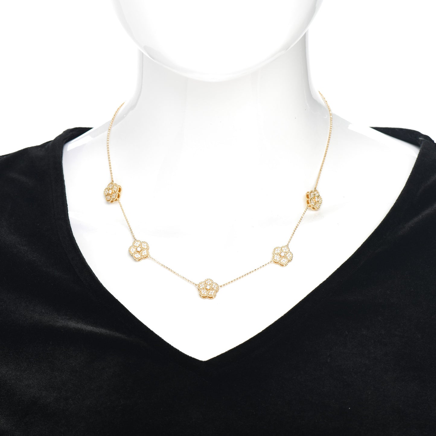 18K Yellow Gold Diamond Daisy Station Necklace