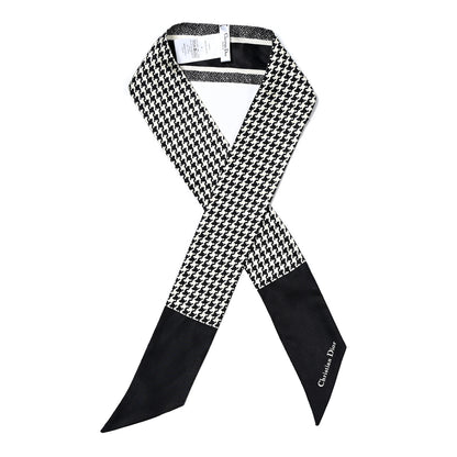 Christian Dior Silk Houndstooth Mitzah Scarf Black White 1 of 4