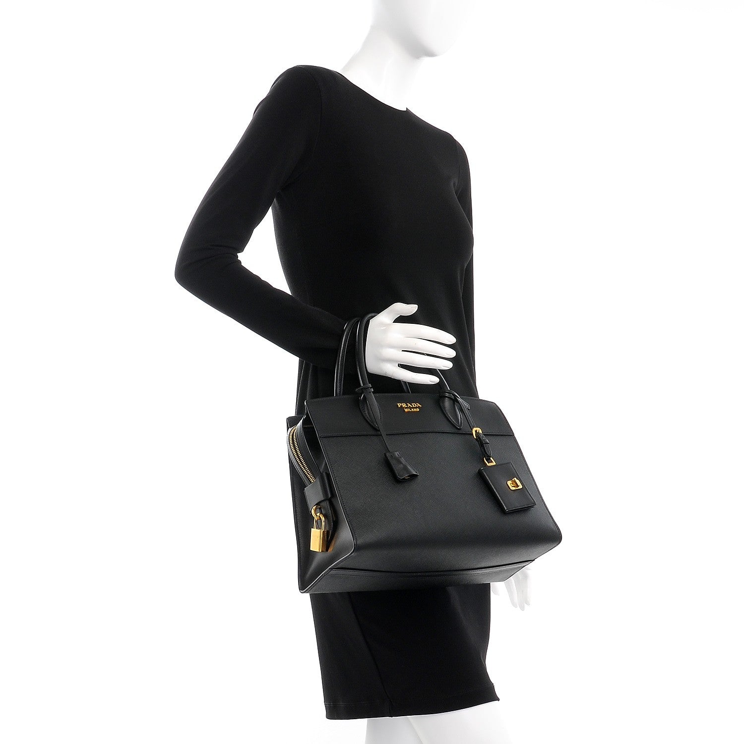 Prada Saffiano City Calfskin Medium Esplanade Tote Black 3 of 8