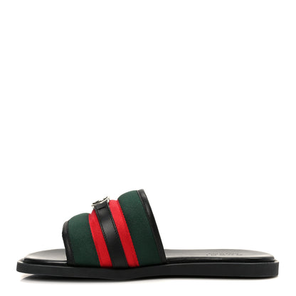 Gucci Nylon Calfskin Web Interlocking G Mens Maverik Slide Sandals 41 Black Green Red 1 of 9