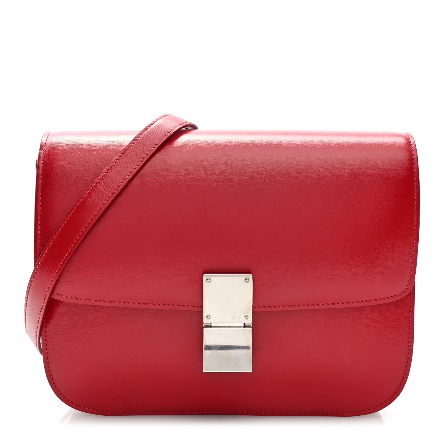 Box Calfskin Medium Classic Box Flap Bag Red