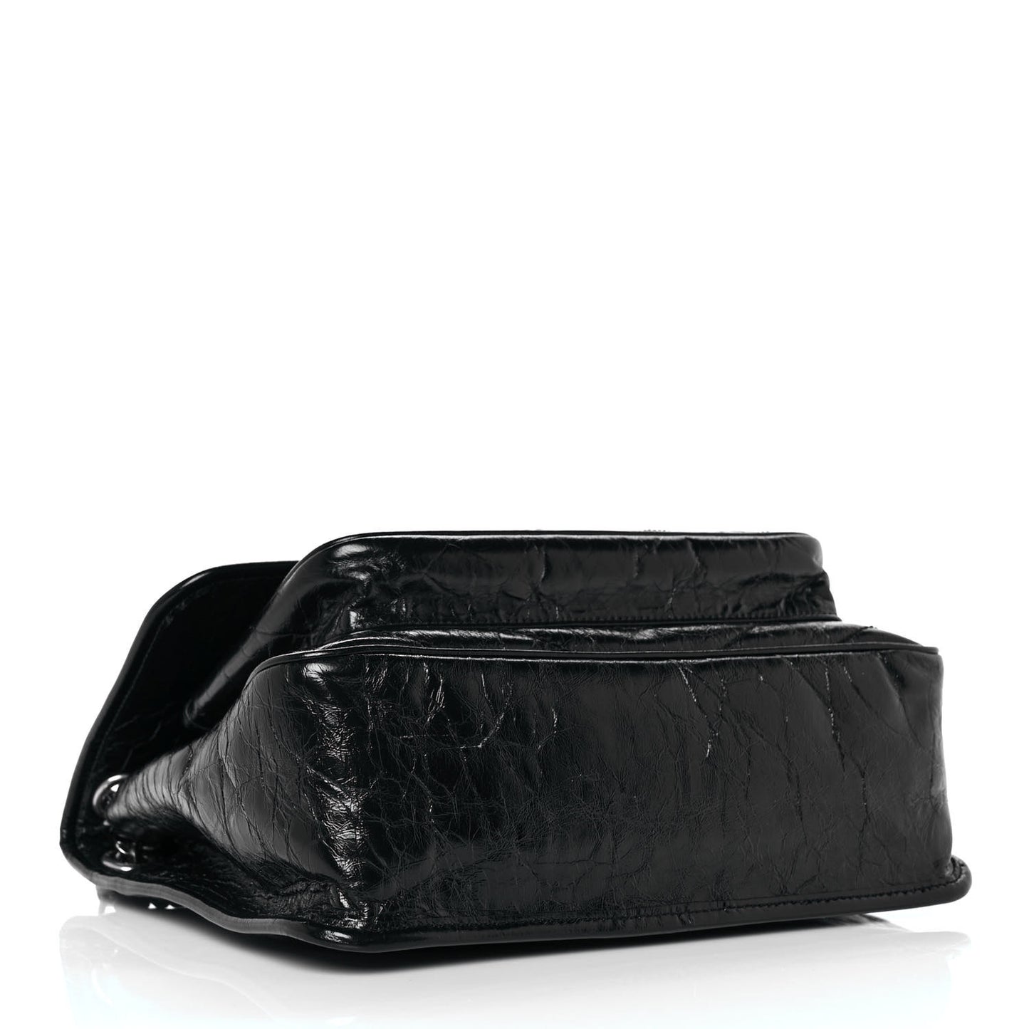 Crinkled Calfskin Matelasse Monogram Medium Niki Chain Satchel Black