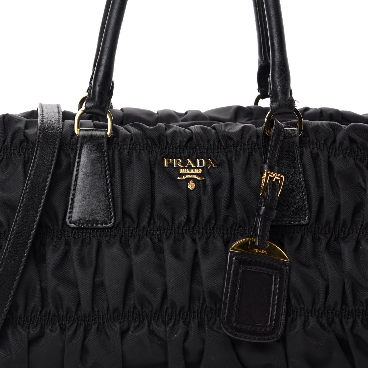 Tessuto Nylon Gaufre Shopping Satchel Black