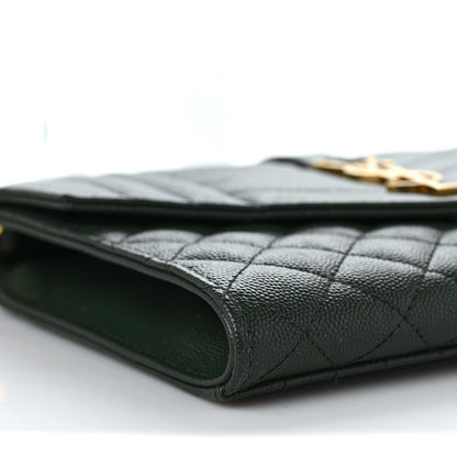 Saint Laurent Grain De Poudre Textured Mixed Matelasse Triquilt Monogram Clutch Vert Fonce 8 of 9