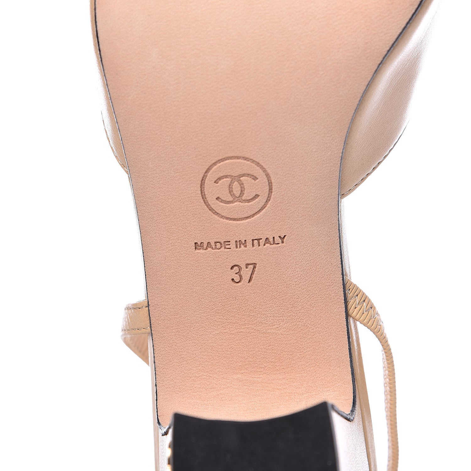 Chanel Goatskin Grosgrain Cap Toe CC Slingback Pumps 37 Beige Black 7 of 9