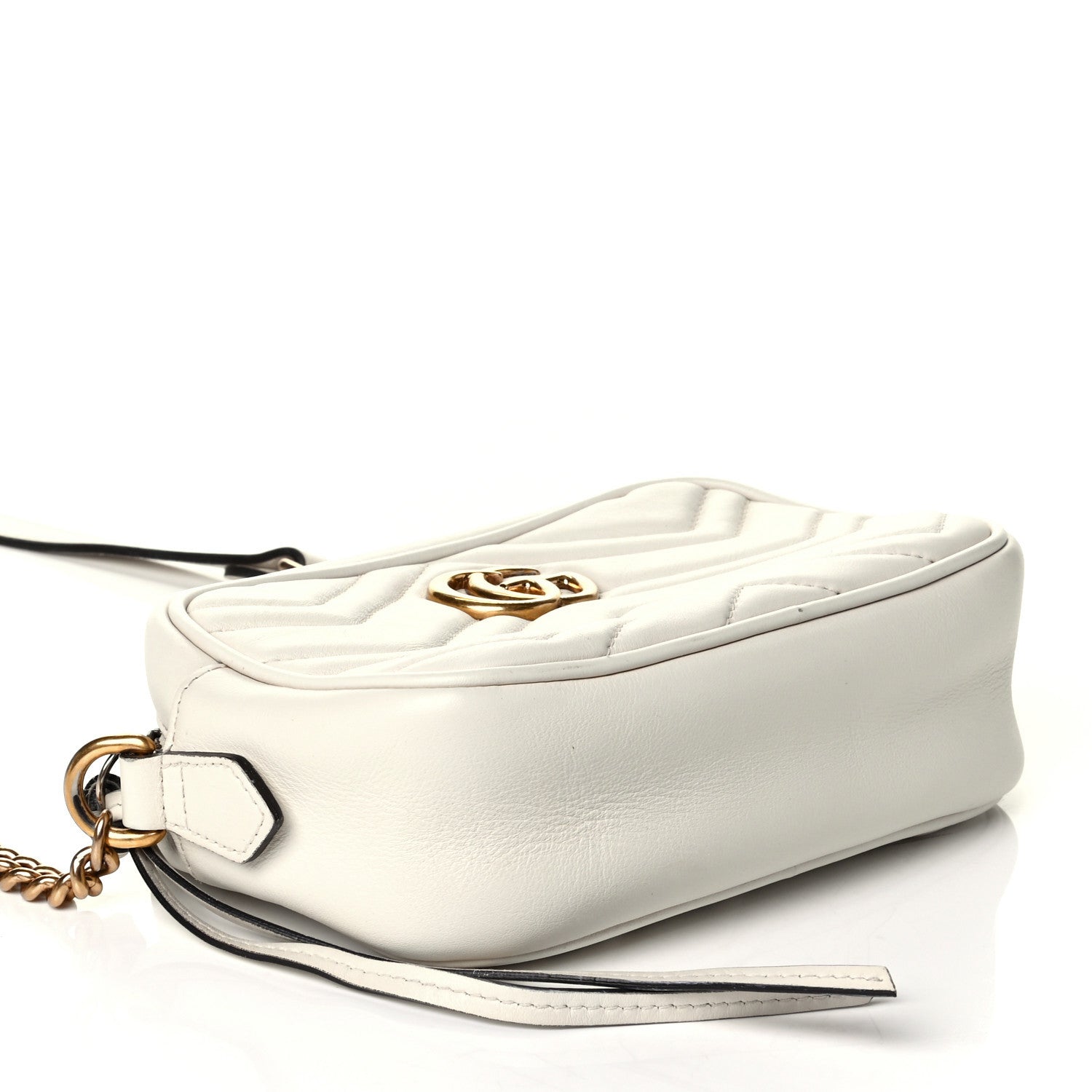Gucci Calfskin Matelasse Mini GG Marmont Chain Shoulder Bag White 3 of 7