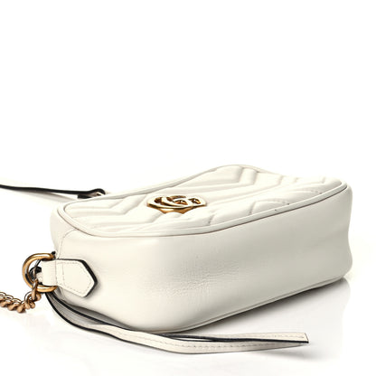 Gucci Calfskin Matelasse Mini GG Marmont Chain Shoulder Bag White 3 of 7
