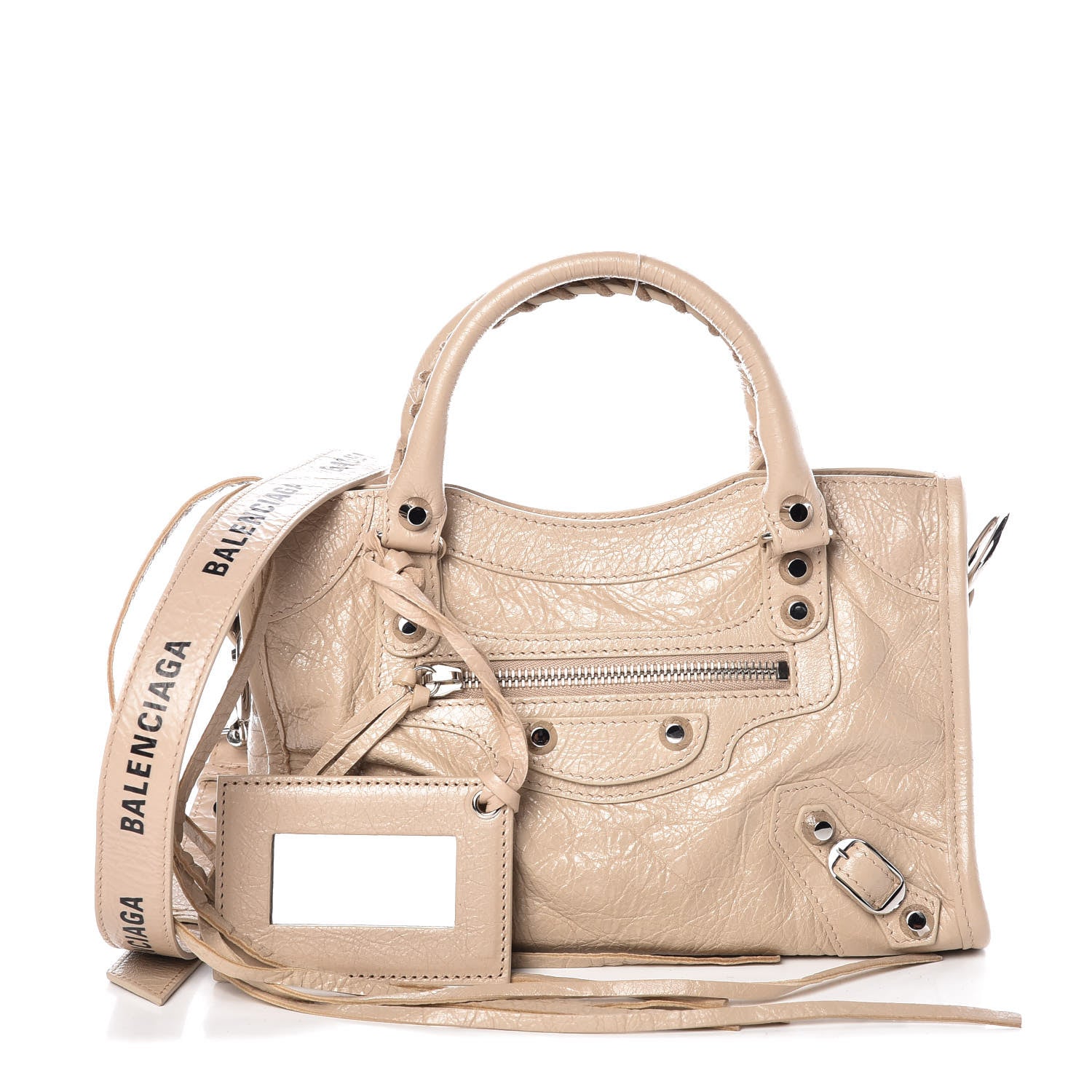 Balenciaga Agneau Classic Silver Hardware Mini City Logo Strap Beige Tapioca 1 of 9