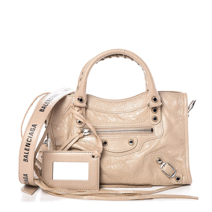 Balenciaga Agneau Classic Silver Hardware Mini City Logo Strap Beige Tapioca 1 of 9