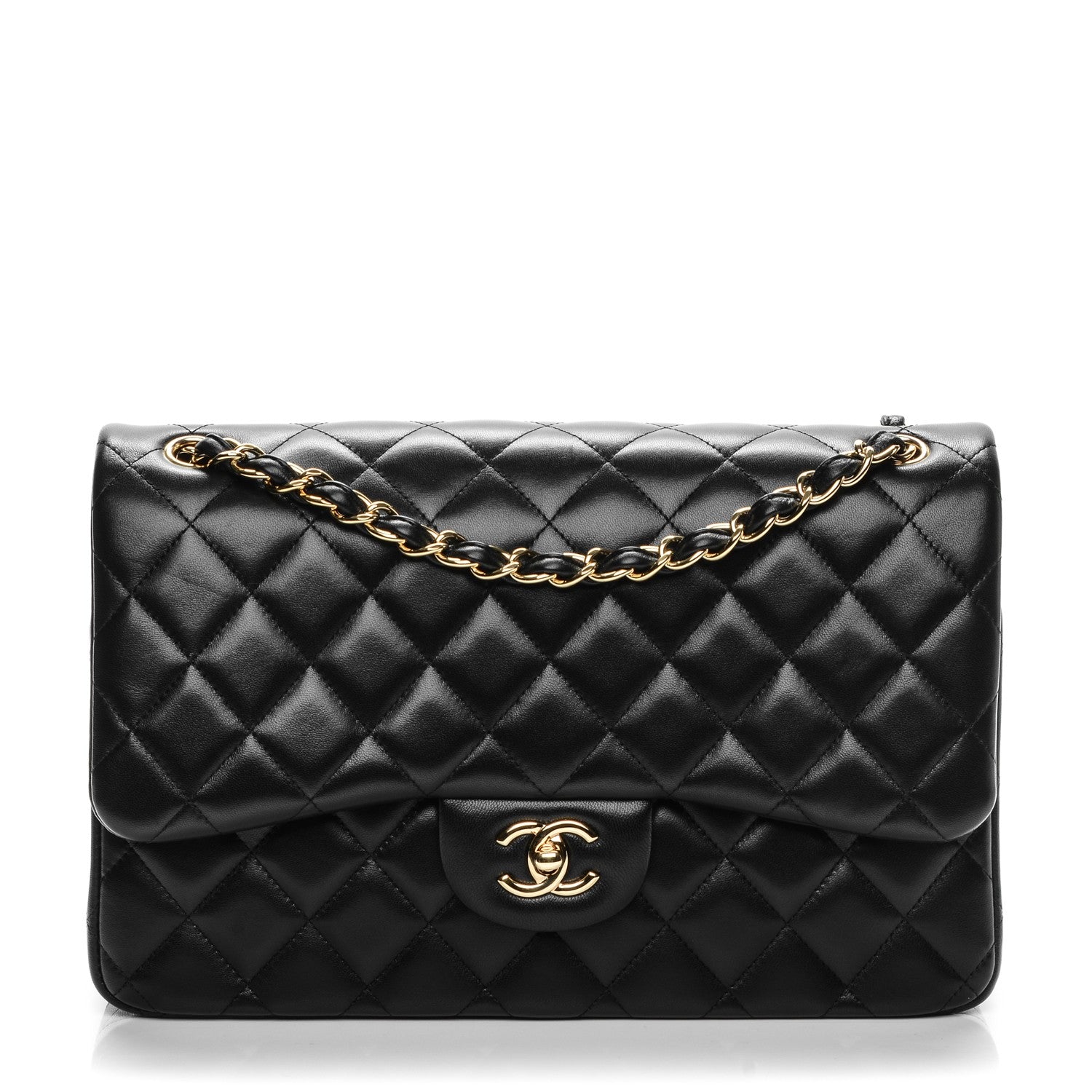 Chanel Lambskin Quilted Jumbo Double Flap Black 1 of 8