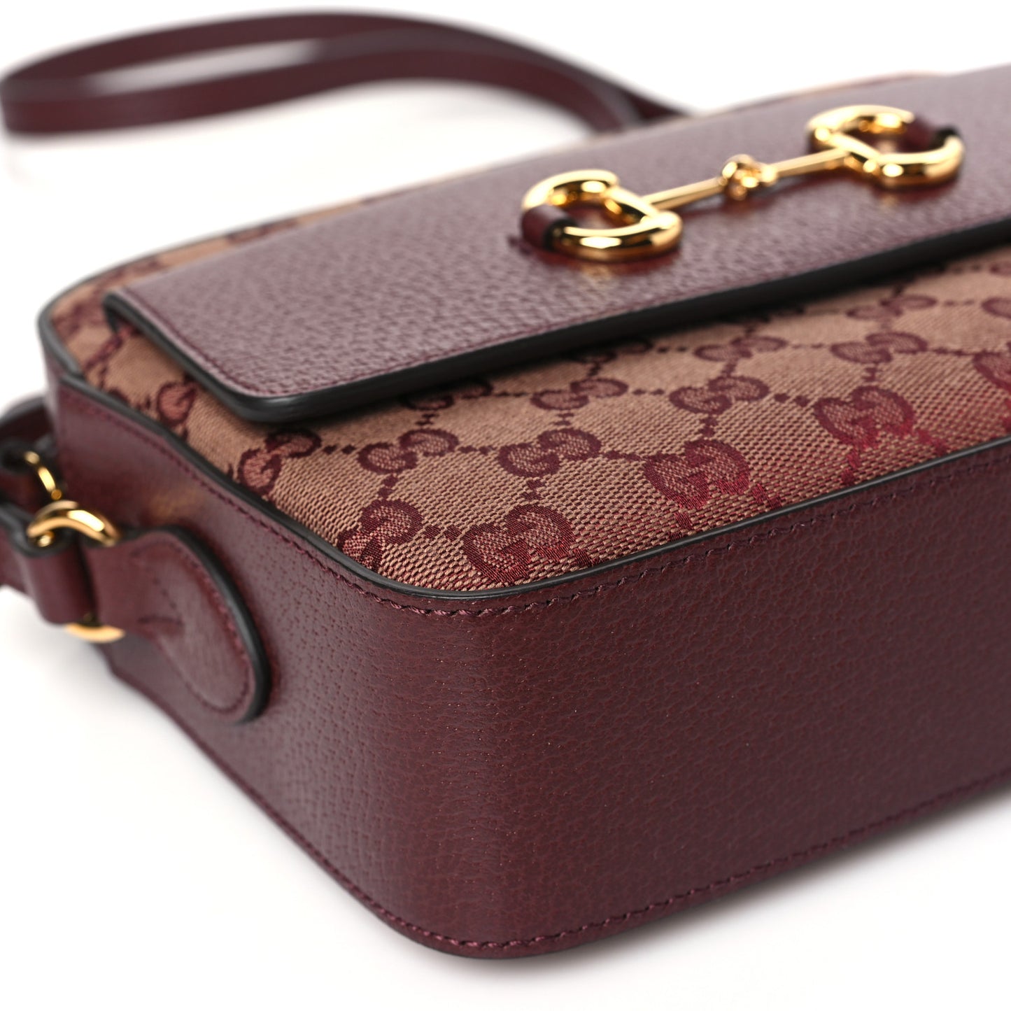Monogram Textured Dollar Calfskin Small Horsebit 1955 Shoulder Bag Sahara Rubino Chardonnay