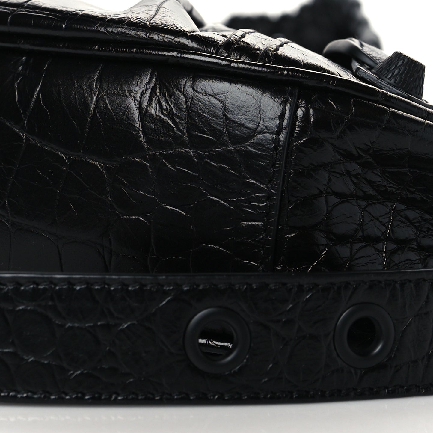 Extra Supple Calfskin Crocodile Embossed Monochrome Le Cagole Shoulder Bag XS Black