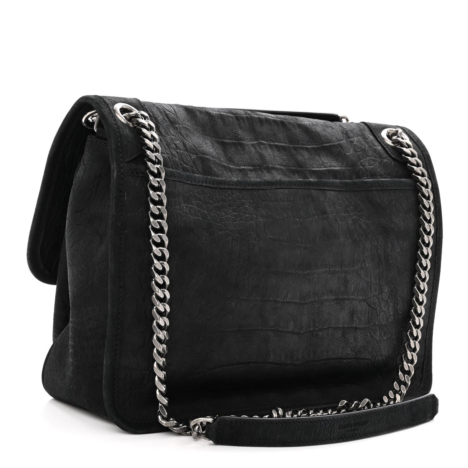 Saint Laurent Nubuck Crocodile Embossed Monogram Medium Niki Chain Satchel Black 3 of 10