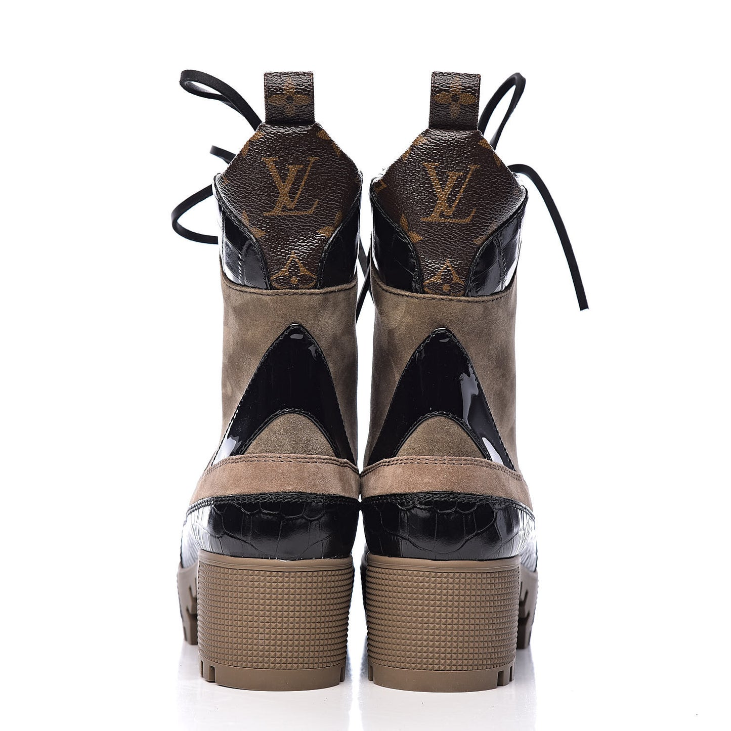 Suede Calfskin Monogram Laureate Platform Desert Boots 36 Taupe