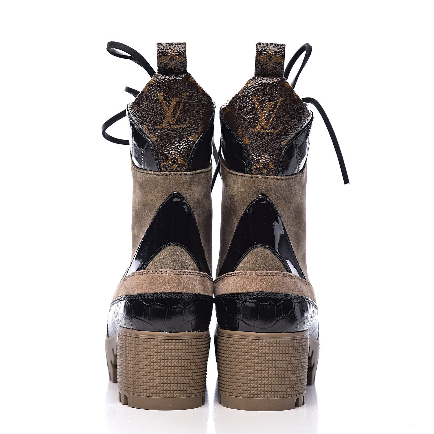Louis Vuitton Suede Calfskin Monogram Laureate Platform Desert Boots 36 Taupe 10 of 11