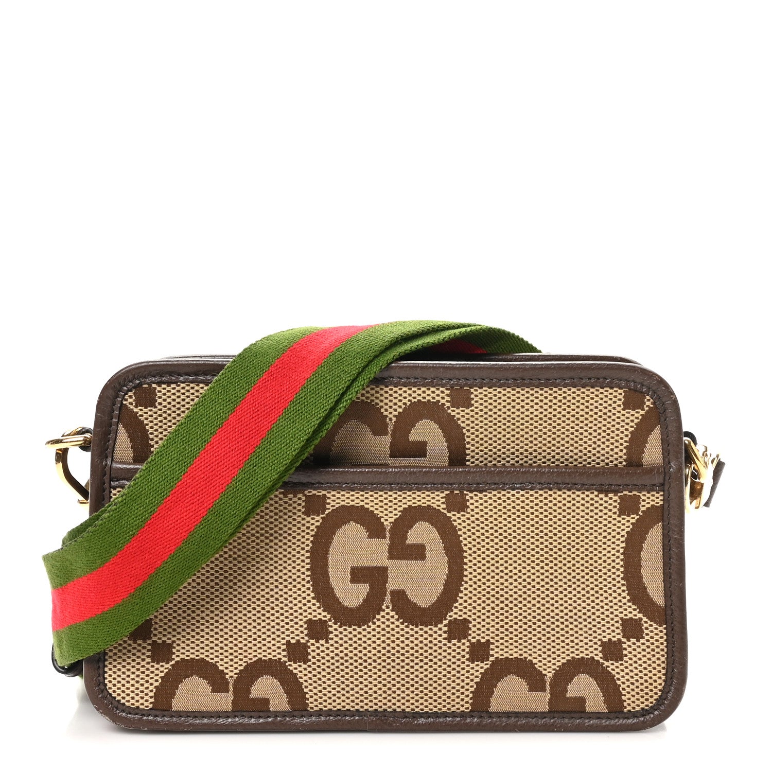 Gucci Monogram Jumbo GG Textured Dollar Calfskin Web Mini Crossbody Bag Camel Ebony New Acero 1 of 11