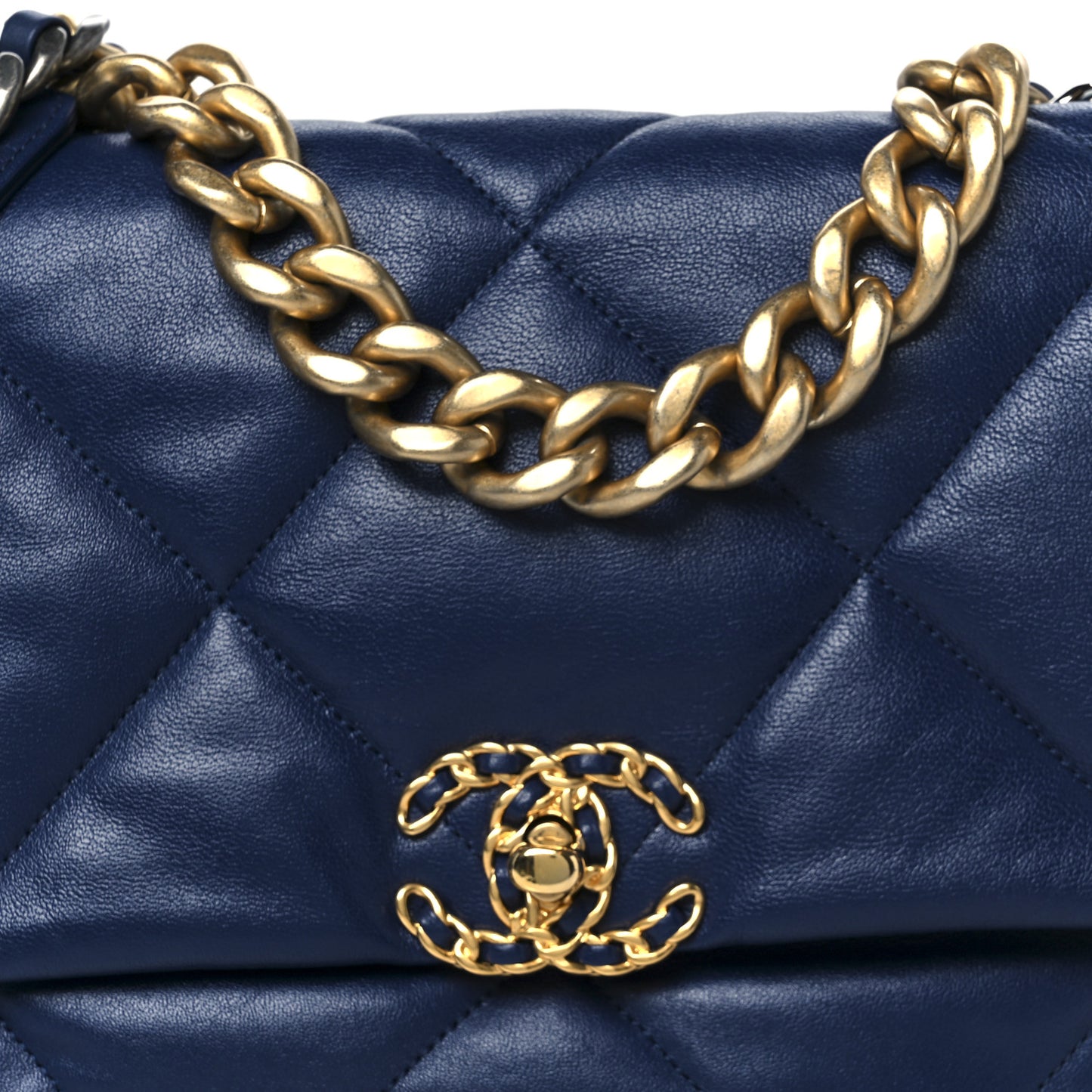 Goatskin Quilted Large Chanel 19 Flap Navy Blue