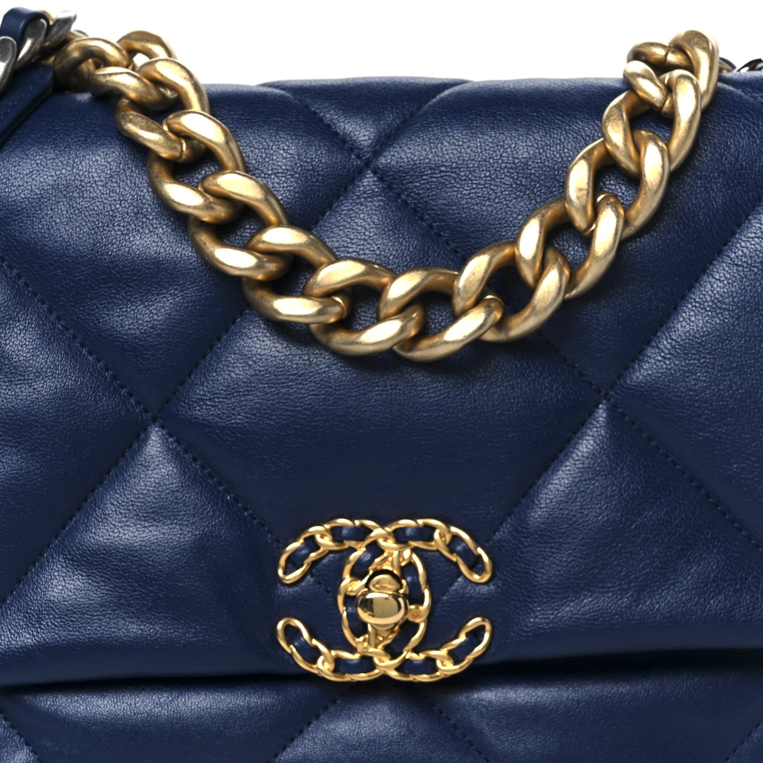 Chanel Goatskin Quilted Large Chanel 19 Flap Navy Blue 8 of 10
