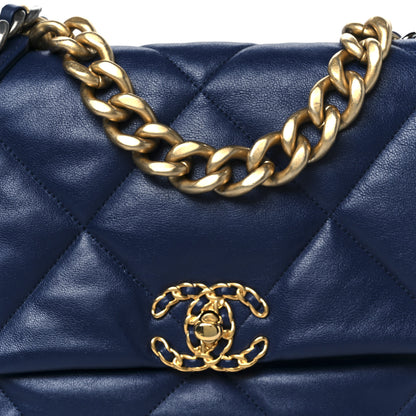 Chanel Goatskin Quilted Large Chanel 19 Flap Navy Blue 8 of 10