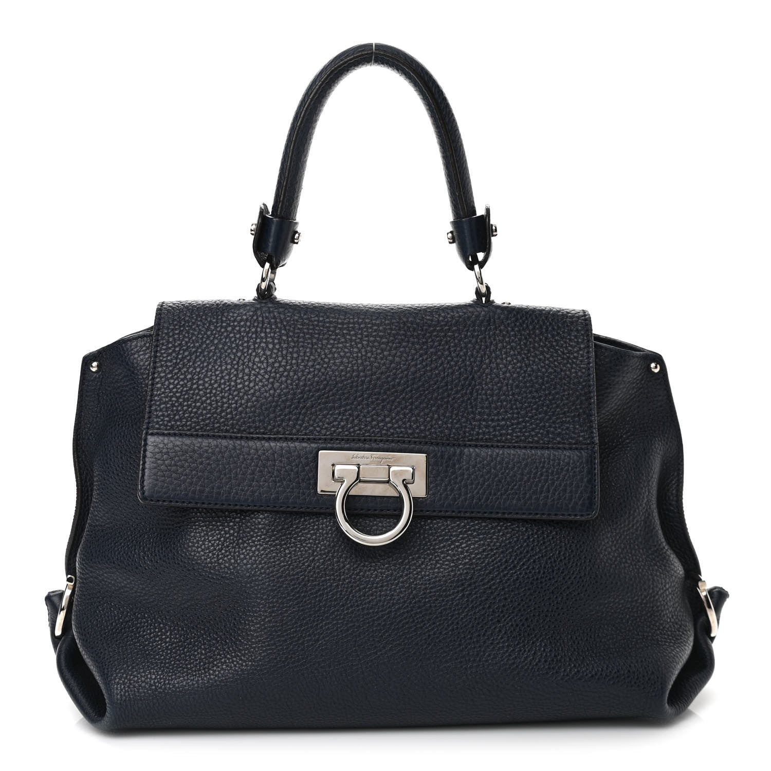 Salvatore Ferragamo Grained Calfskin Sofia Satchel Navy 1 of 15