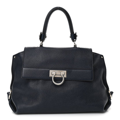 Salvatore Ferragamo Grained Calfskin Sofia Satchel Navy 1 of 15