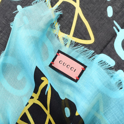 Gucci Modal Silk GucciGhost Print Shawl Black Multicolor 4 of 5