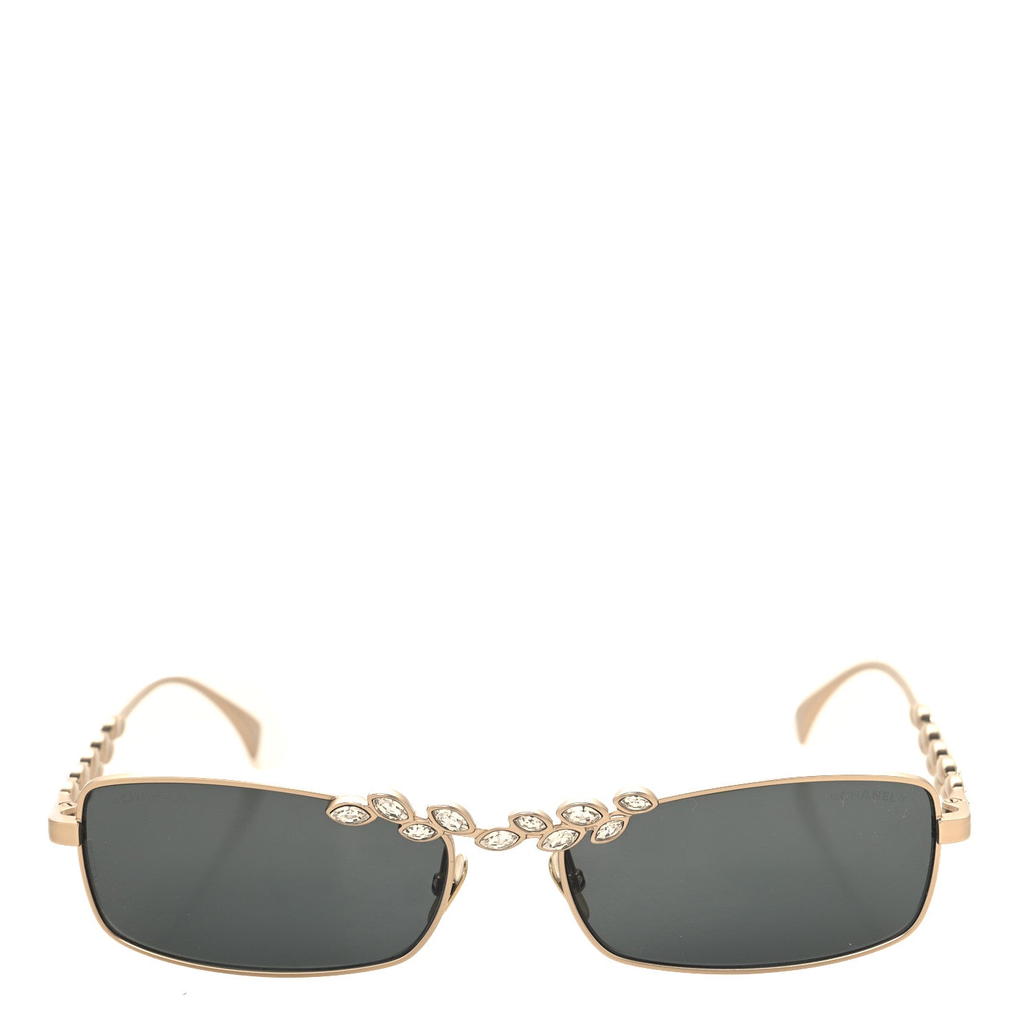Chanel Metal Crystal Sparkling Wheat Rectangle Sunglasses 71584 Gold 2 of 7
