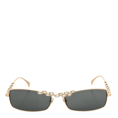 Chanel Metal Crystal Sparkling Wheat Rectangle Sunglasses 71584 Gold 2 of 7