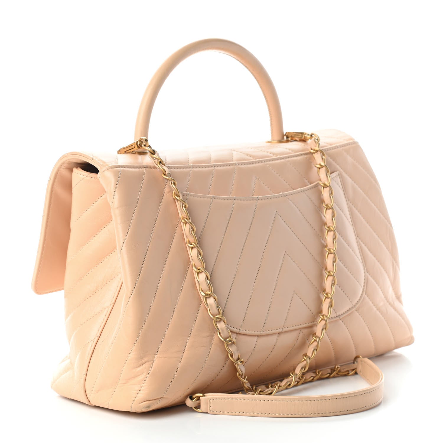 Chanel Calfskin Chevron Quilted Medium Coco Handle Flap Beige 3 of 13