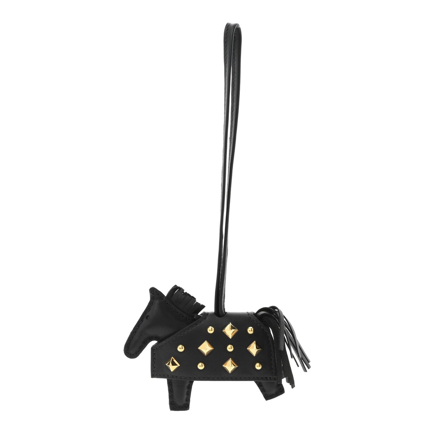 Milo Lambskin Studded Grigri Rodeo Robeo Rock Horse Bag Charm PM Black