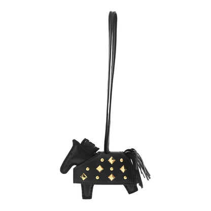 Hermes Milo Lambskin Studded Grigri Rodeo Robeo Rock Horse Bag Charm PM Black 1 of 5