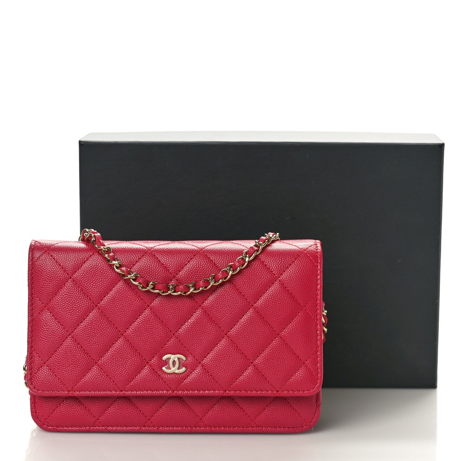 Chanel Caviar Quilted Wallet on Chain WOC Dark Pink 11 of 11
