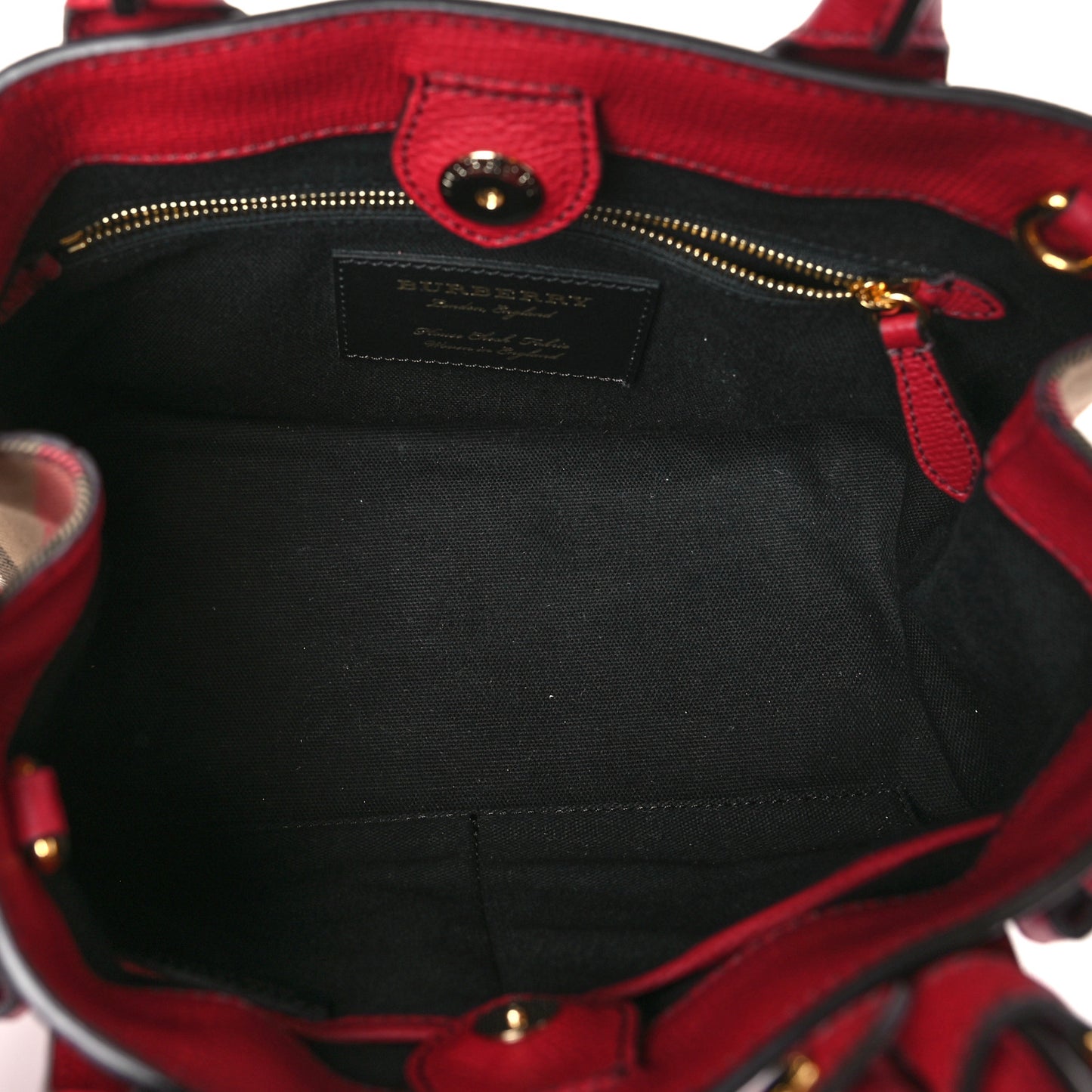 Grainy Calfskin House Check Small Banner Tote Red