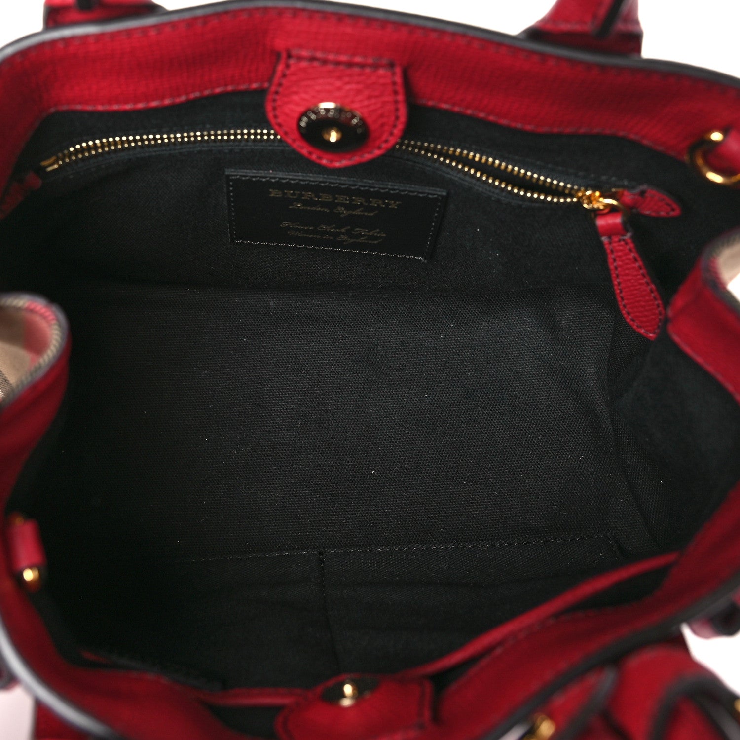 Burberry Grainy Calfskin House Check Small Banner Tote Red 5 of 8