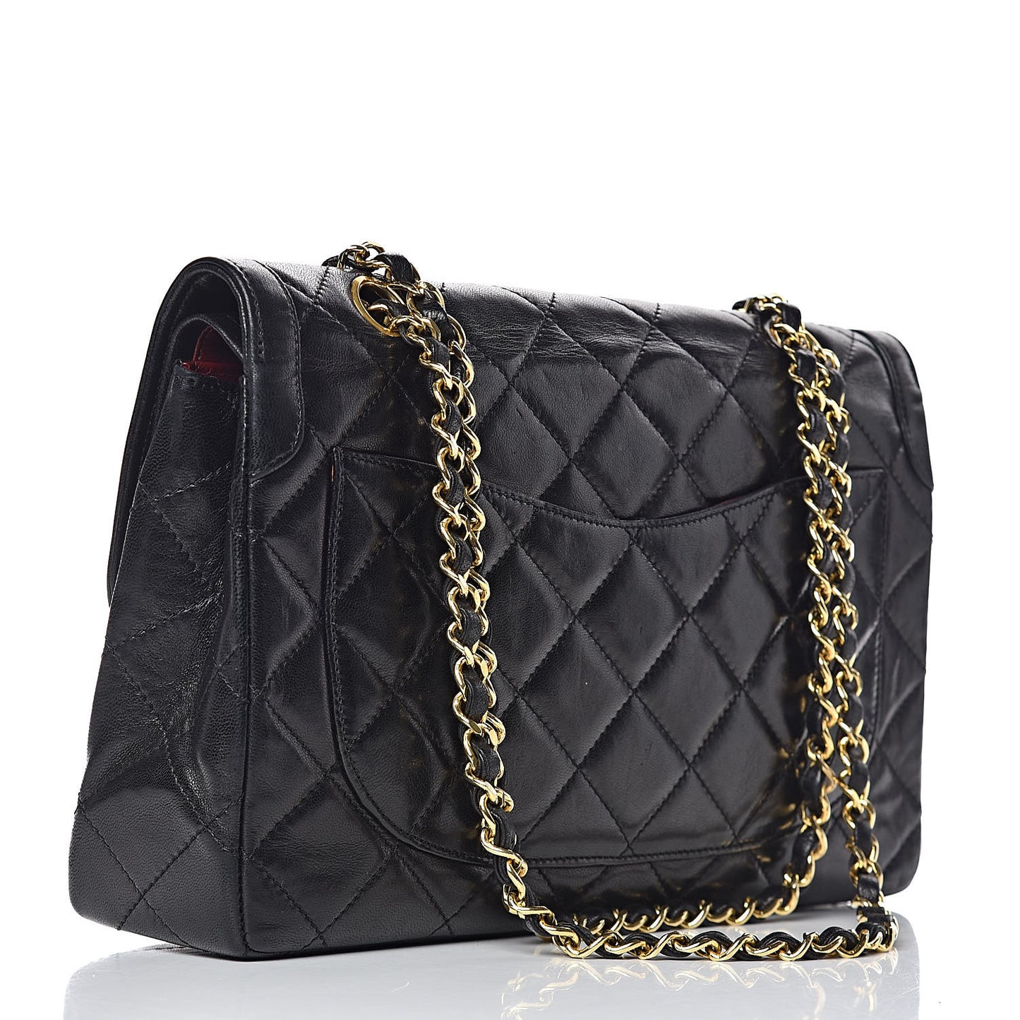 Lambskin Quilted Medium Double Flap Bag Black